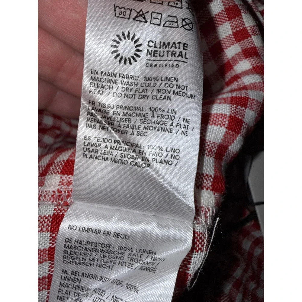 Reformation Ethan Linen Pant Tomato Check Red Gingham Cargo Pants Size S NEW